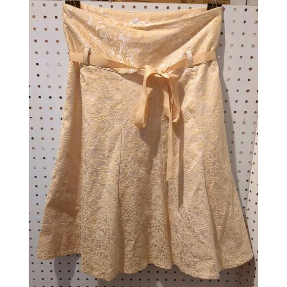 DeCo Yellow Skirt Size Small Vintage Style Bow Ribbon Floral Pleated Zip - Picture 1 of 4